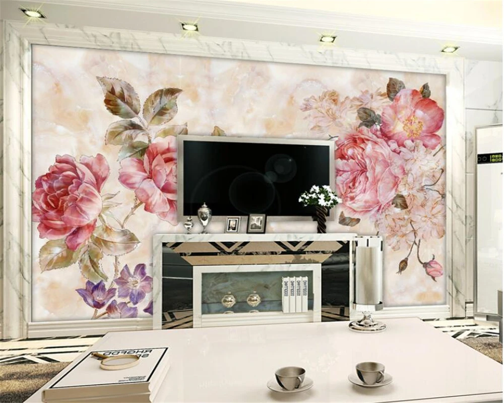 

beibehang Custom high-quality 3d wallpaper mural marble rose pattern picture background wall tile mural wallpaper for walls 3 d