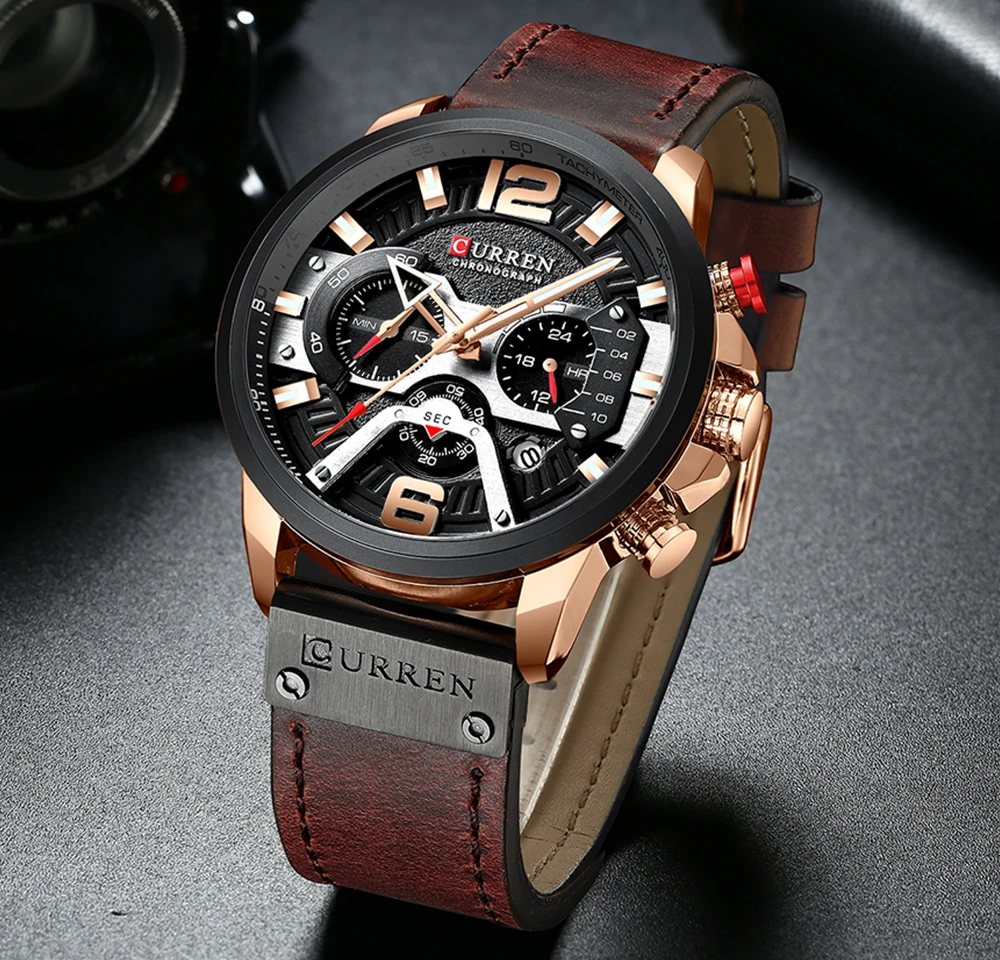 Curren Herren uhren Top Marke Luxus Leder Sport uhr Herren Mode Chronograph Quarz Mann Uhr wasserdicht Relogio Masculino