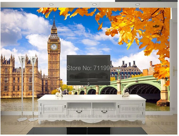 Free shipping custom 3D living room TV setting wall entrance wallpaper British style retro European Building Big Ben