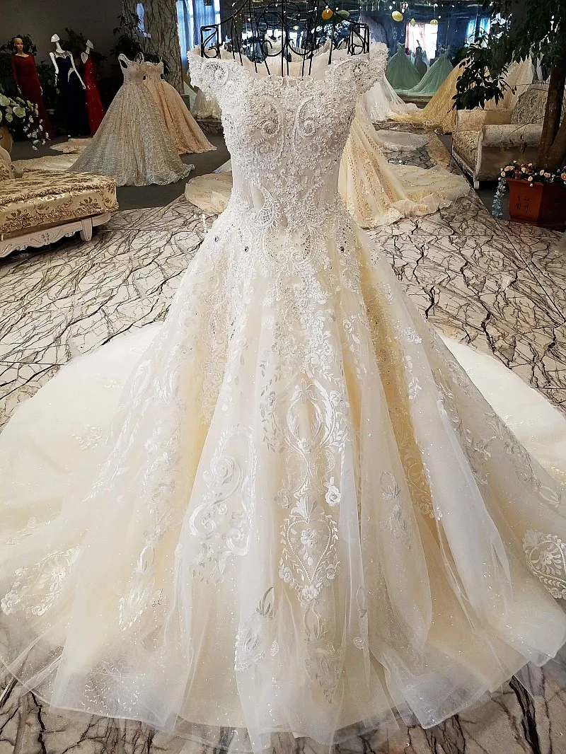 Vestido de noiva longo, luxuoso, com rendas de cristal, com contas, marfim, feito sob encomenda, xg07m, 2021