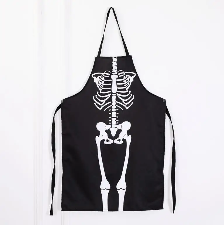 Novelty Apron Halloween Scary Skeleton Ghost Long Aprons Cooking Painting Art Kitchen BBQ Party Accessory adults size black