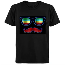 Hot Sale Sound Activated Led Cotton T Shirt Light Up and Down Flashing Equalizer EL T-Shirt Men for Rock Disco Party DJ Top Tee