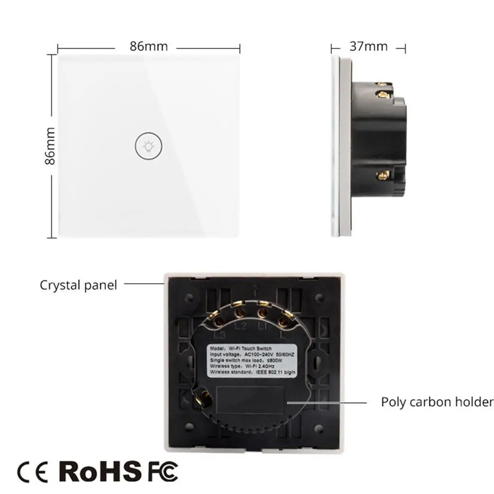 Timethinkerスマート無線lanスイッチ1 2 3ギャング英国、米国、euウォールタッチライトスイッチアプリ制御googleのホームalexa iftttスマートライフアプリ