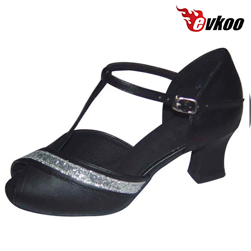 Evkoodance-zapatos de tacón bajo para mujer, calzado de baile latino profesional de Pu con Material brillante, color plateado y dorado, 4,5/7cm,