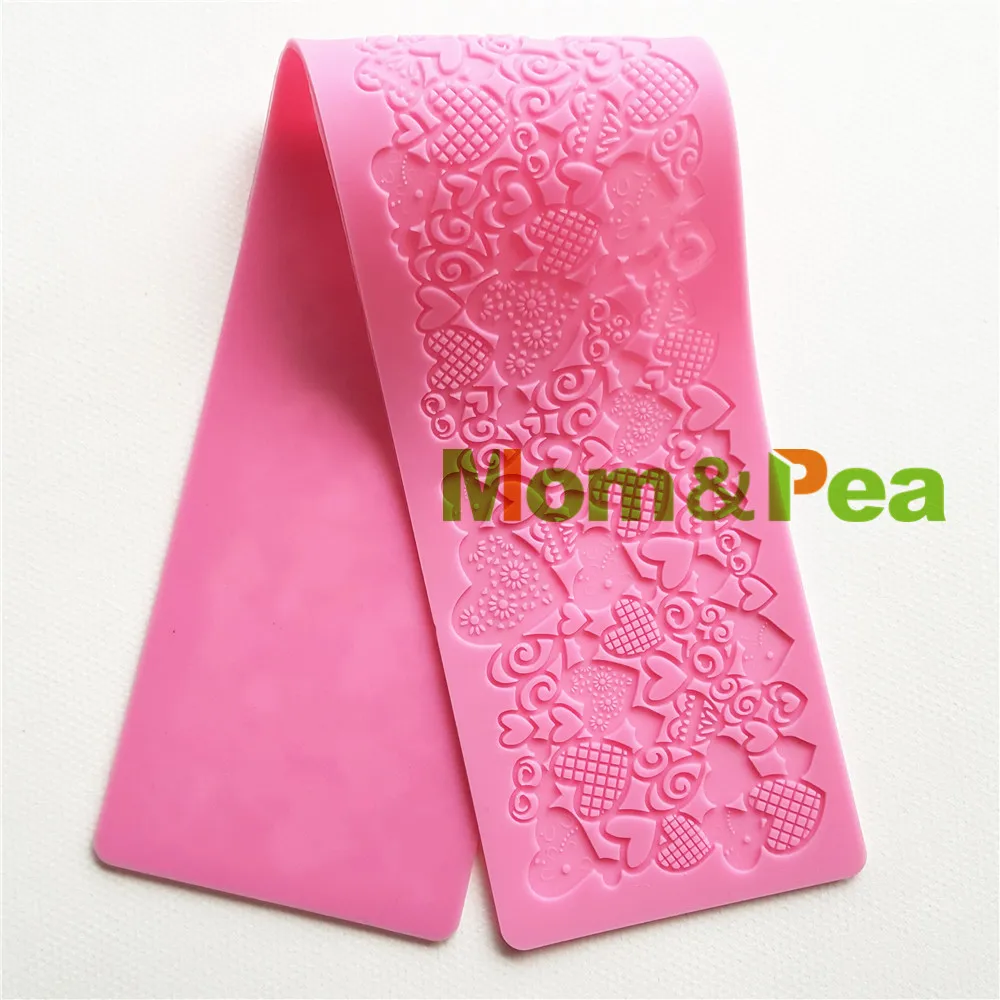 Mom&Pea GX223 Heart Lace Pad Mold Cake Decoration Fondant Cake 3D Mold Food Grade Silicone Mould