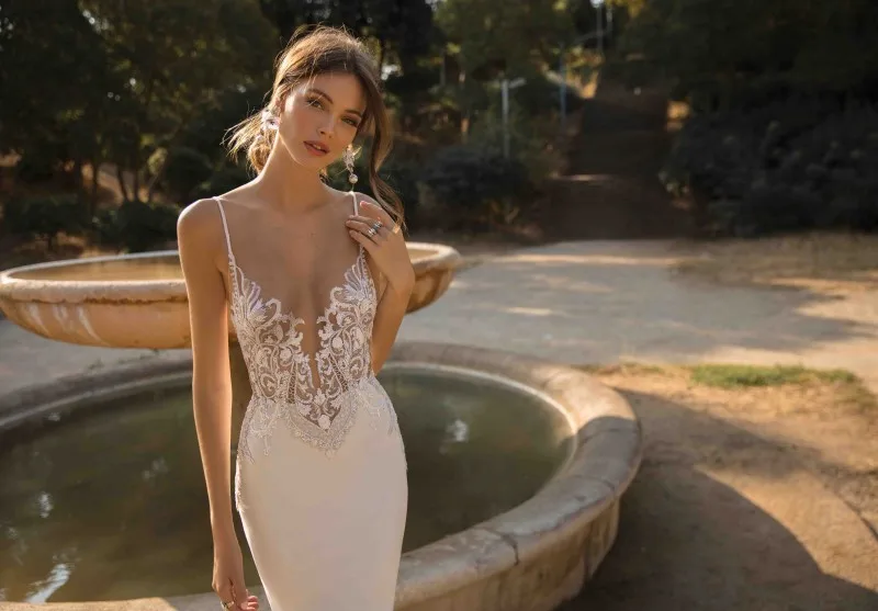 LORIE-vestido de novia de sirena con tirantes finos, traje Sexy con apliques de encaje, Espalda descubierta, estilo bohemio, 2020