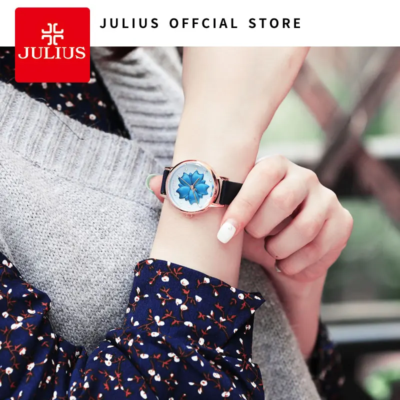 JULIUS Watch 3D Flower Dial Design 2018 New Arrival Women\'s Dress Hour Clock 30M Waterproof Stainless Steel Back Relojes JA-1000