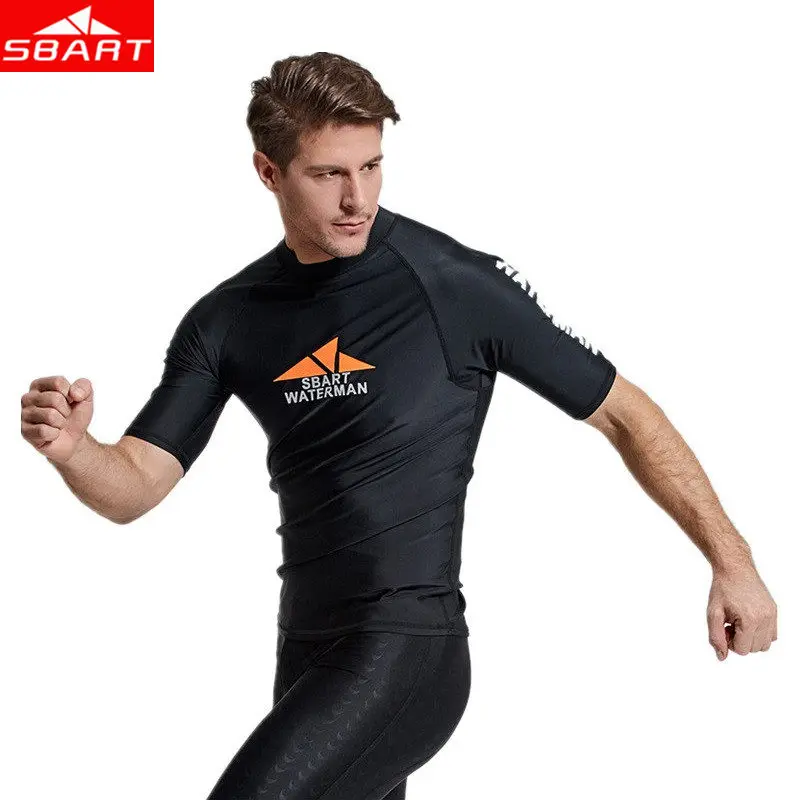 Sbart-Men's Surf Rash Guards Short Sleeve Diving Suit Anti-UV Swimming Surfing Snorkeling Beach Swimsuit Male Quick-Dry T-shirts