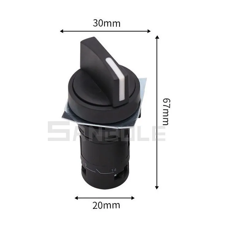 5pcs Knob Rotary Switch Plastic Latching Round XB7-ED33 Handle Control Button Three positions Self-locking 22MM Black