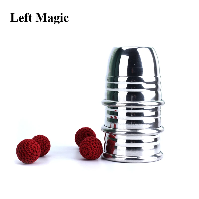 Super Professional Aluminum Three Cups and Balls With Cup (Large), Gimmick Props,Magic Tricks Magician Close Up Illusion