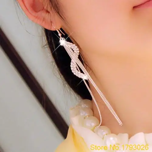 Women's Trendy Long Tassels Rhinestone Hook Dangle S-Shape Linear Earrings  4TN8