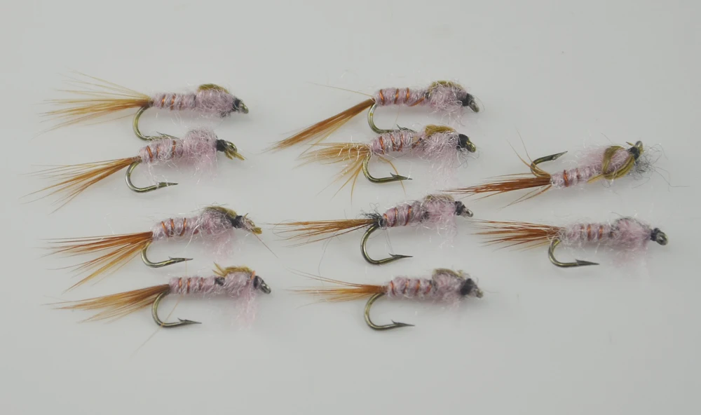 MNFT 10PCS Brass String Body Brown Tail Nymph for Trout and Panfish Fly Fishing May fly Midge Size #12