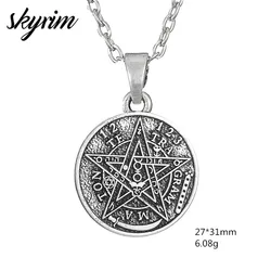 Skyrim Vintage Tetragrammaton pentagramma Wicca collana con ciondolo con ciondolo per uomo amuleto accessori per gioielli collane regali