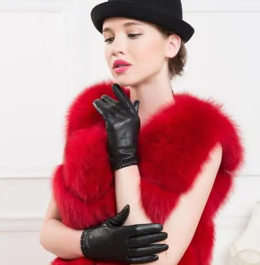 Women's genuine leather Black Color Mesh Hole Gloves Female Natural Sheepskin Leather breathable Motorcycle Driving Glove R796