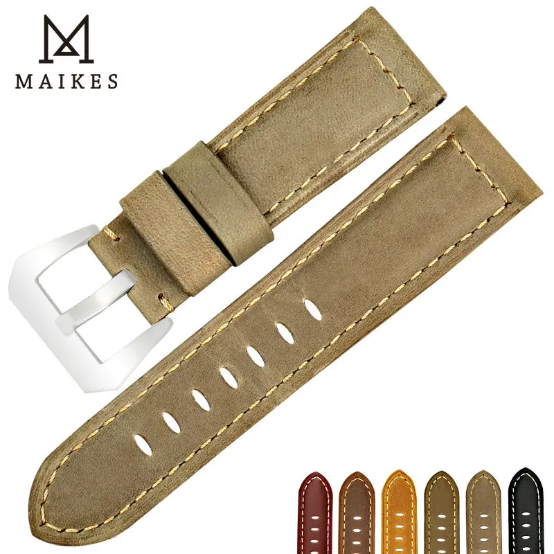 MAIKES New design vintage watch band for Fossil Genuine leather watch strap brown watch accessories for Panerai watchband