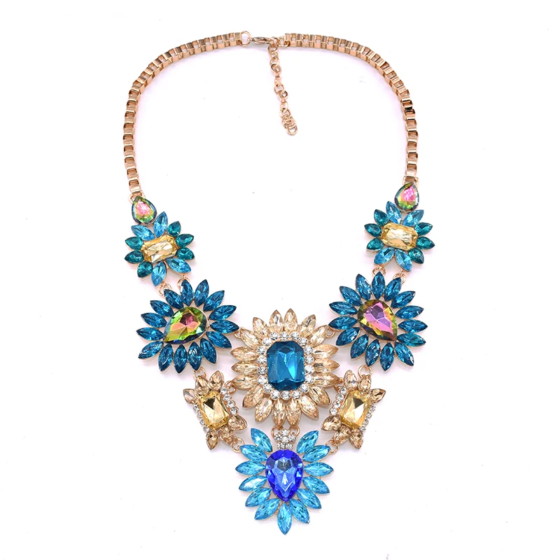 Boho Statement Choker Necklace Women Luxury Crystal Acrylic Flowers Pendants Necklaces Indian Maxi Chunky Large Collar Necklace