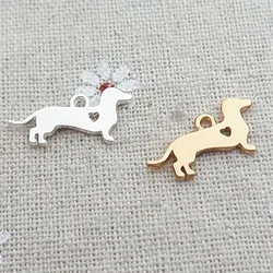 High Quality 10 Pieces/Lot 10mm*20mm Gold Color Polished Double -sided Cute Dachshund Charm Pet dog Charms Pendant