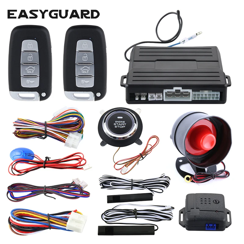 

EASYGUARD PKE car alarm with keyless entry remote engine start universal vehicle keyless go shock warn push button