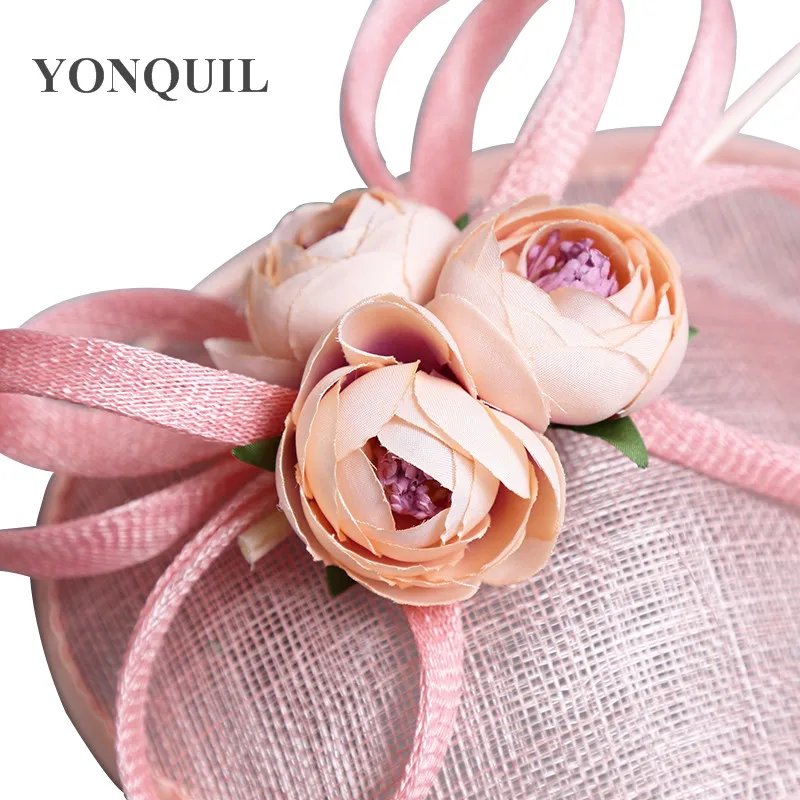 Elegant Bride Pink Wedding Fascinator Hat Linen For Ladies Floral Women Millinery Royal Race Party Headband Hair Accessories