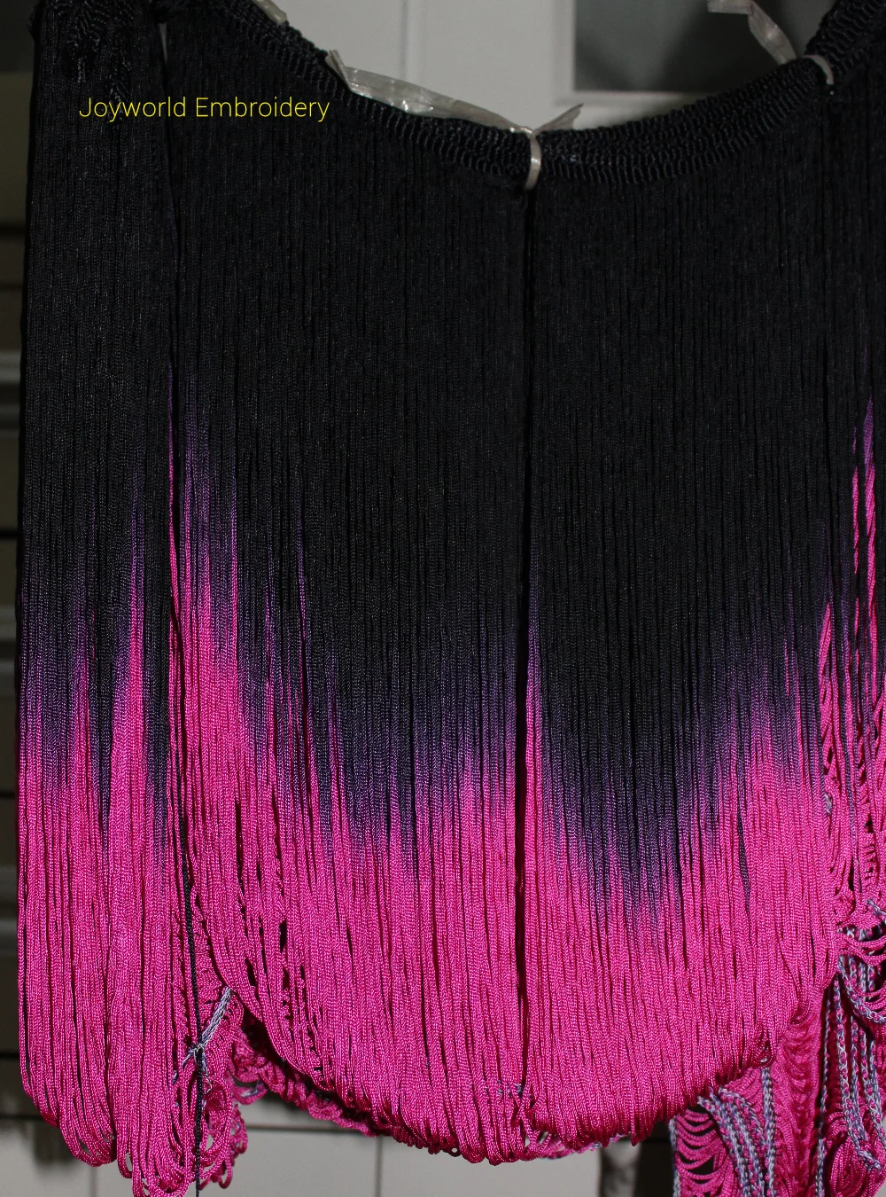 10 Yds Latin Fringe Dip Dye Ombre Tassel Soft Rayon Latin Macrame Dance Dress Trimming Samba Skirt Tassel Pink/Black 25CM