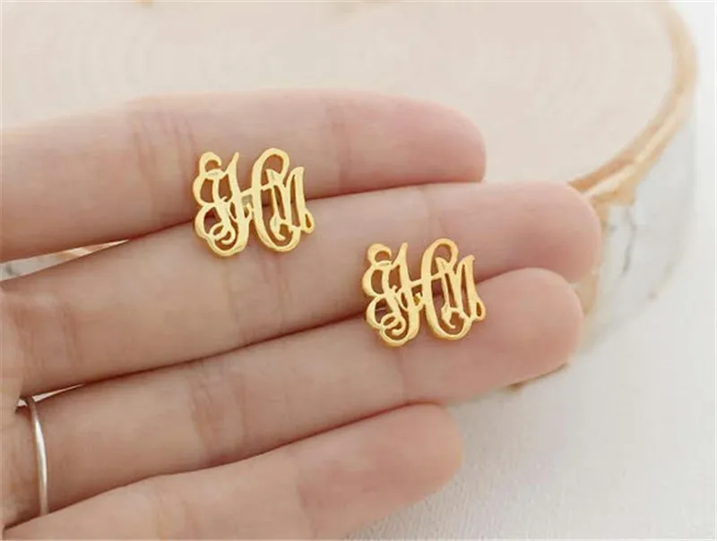 Custom Stainless Steel Letter Earrings Women Personalized Brincos Silver Color Jewelry Initial Monogram Earrings For Girl Gifts