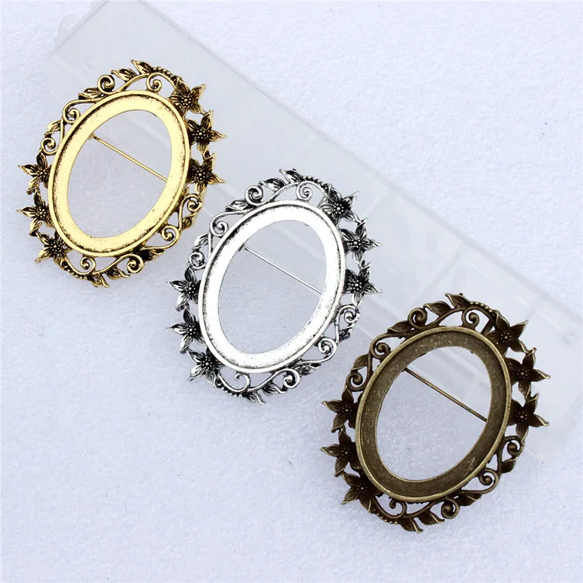 Fit 30x40mm Vintage Oval Blank Setting Bezel Blank Base Glass Cabochon Brooch Base For DIY Making Accessories 6pcs/lot K06085