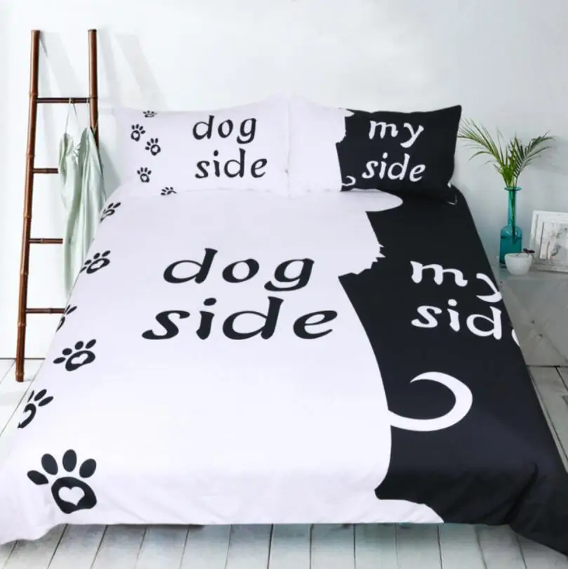 

Черно-белые комплекты постельного белья Dog Cat Side My Side, США Twin Full Queen King Size, постельное белье для пар, пододеяльник, наволочка, 3 шт./S