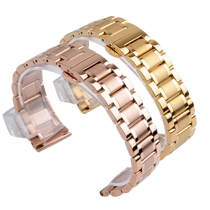 14mm 18mm 19mm 20mm 22mm 24mm 316L Stainless Steel Watch Strap Men\'s Women\'s Wrist Metal Watch Wracelets Golden Rose Gold Black