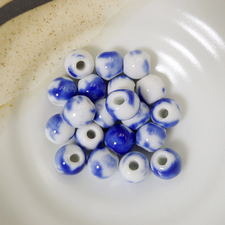 10# 40pcs Jingdezhen Ceramic Beads  For Necklace Making Beading Porcelain Bead For Jewelry Making 10mm  Beads #A308B