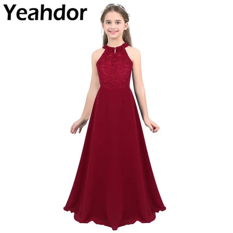 Kids Chiffon Dresses for Girls Sleeveless Floral Lace Flower Girl Dresses for Wedding Birthday Party Formal Clothes Robes