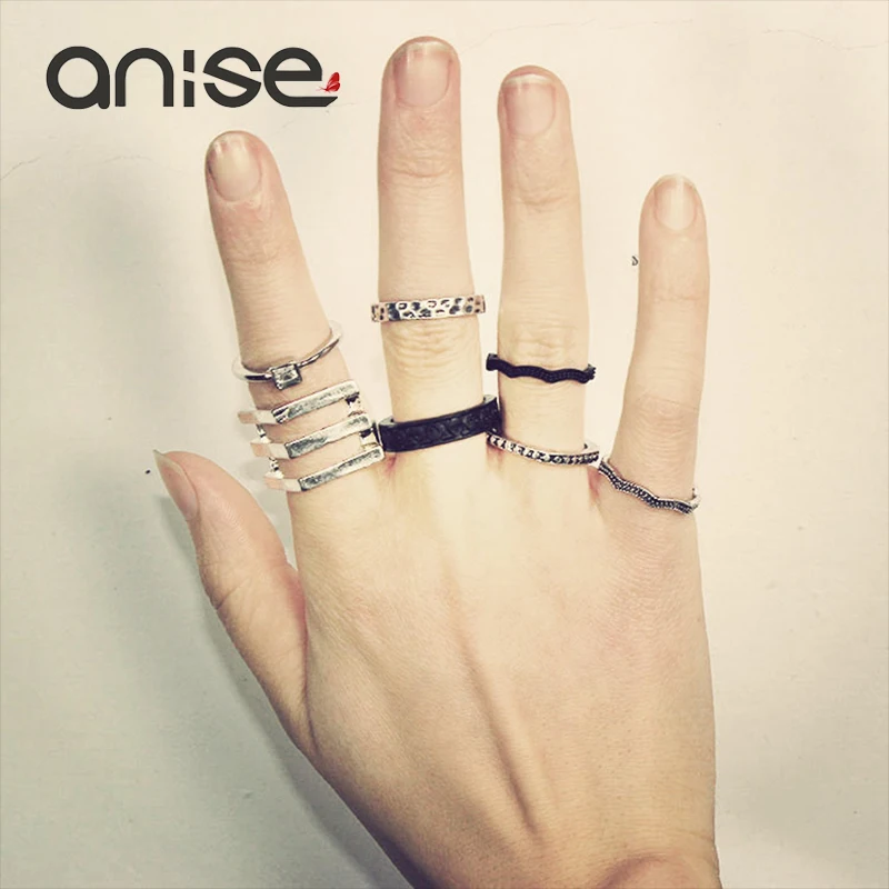 Anise Exaggerated Retro Female Skull Finger Rings Hollow Geometric Metal Knuckle Broadside Ring Set Punk Jewelry