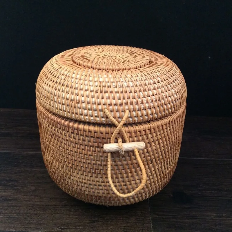 Hand-Woven Rattan Basket Storage Box Sundries Tea Box Rattan Products Storage Basket  Home Decoration Panier Osier