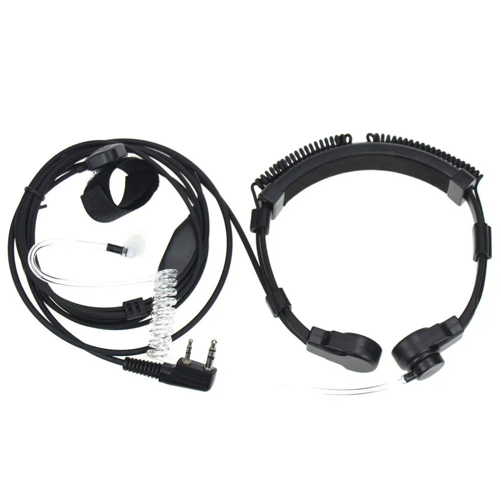 Universal K Plug 2 Pin PTT Throat Vibration Mic Headphone With Acoustic Air Tube Headset Earbud For Baofeng Kenwood