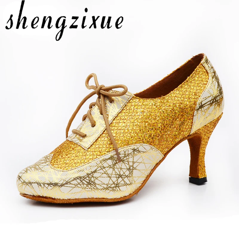 

WUXIJIAO Brand Adult female Latin dance shoes summer high-heeled silver friendship dance shoes Square dancing shoes