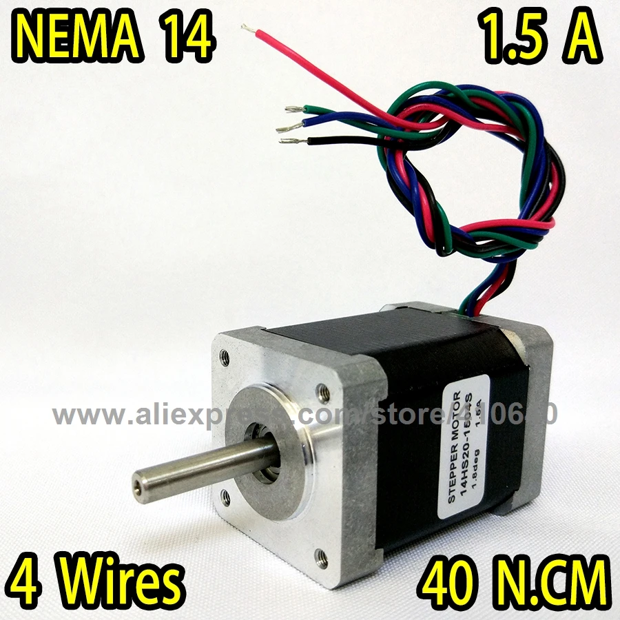 

14HS20-1504S L52mm Nema14 шаговый двигатель с 1.8deg 1,5 A 40 N. См с биполярным 4 свинцовыми проводами