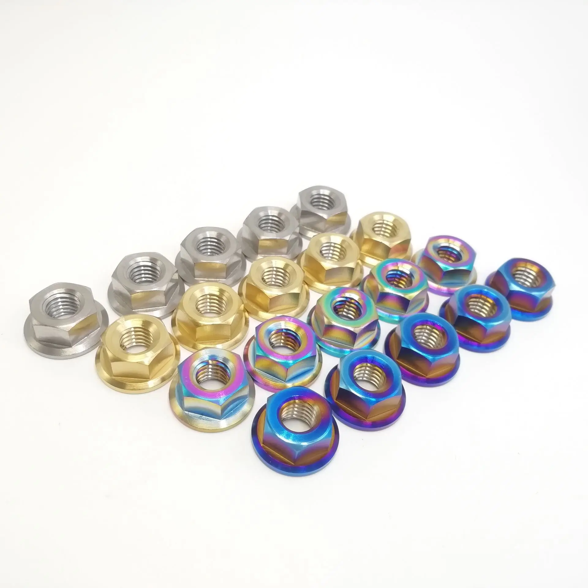 

5pcs/lot Golden Rainbow Burning Blue M8x1.25mm Pitch MTB Bicycle Motorcycle Titanium Ti Flange Nuts Bolts Screw Nuts