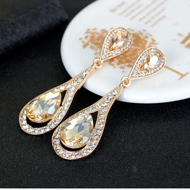 LUBOV Luxury Champagne Crystal Stone Drop Earrings Gold Color Geometric Metal Dangle Earrings Trendy Women Jewelry 2019