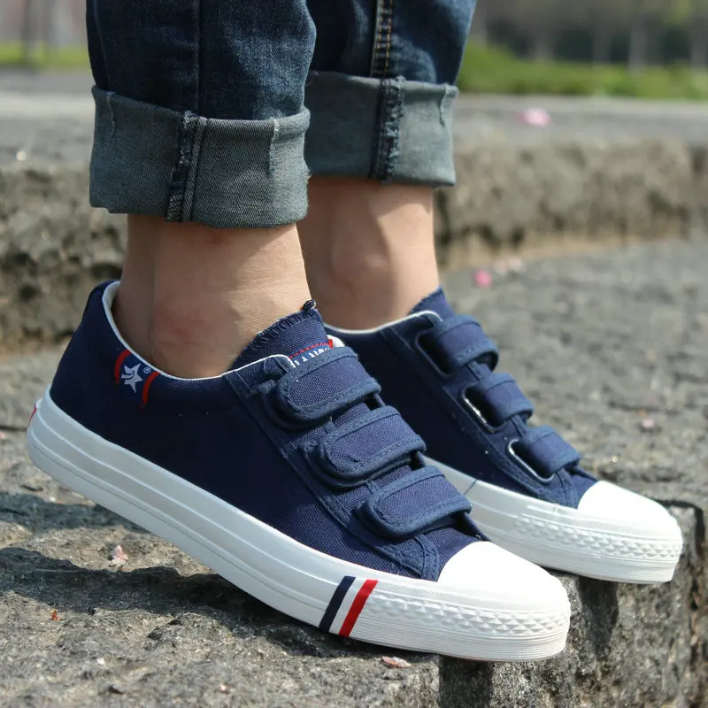 New Spring Summer breathable boys Hook & Loop low to help canvas mens shoes British shoes eur35-43