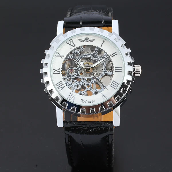 T-WINNER Gear Bezel Silver Dress Casual Men Women Skeleton Colored Dial Wristwatches Mechanical Auto Self-winding Watch