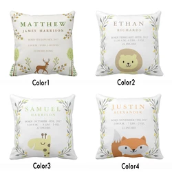 Custom Woodland Forest Birth Stats Baby Nursery Throw Pillow Cover Home Decorative Polyester Cushion Covers Baby Gift