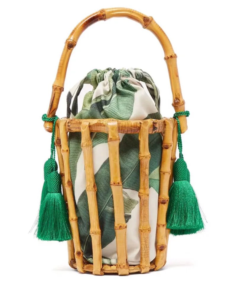 Woman Bags Designer Handmade Tassel Woven Bag Bamboo Bag Stitching Clutch Bucket Bag Hollow Bali Holiday Beach Bag Handbag