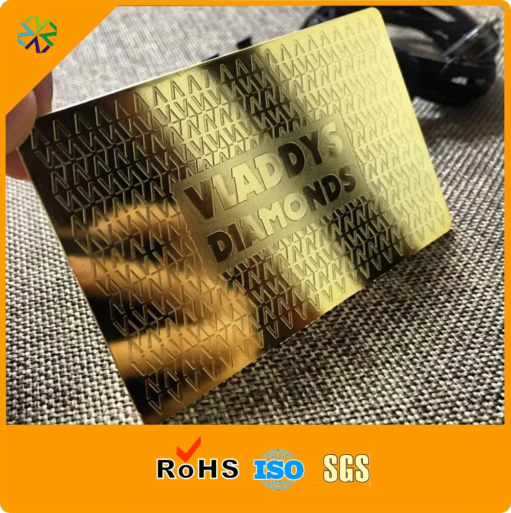 Gold plated with polished mirror metal business cards with stainless steel metal material manufacture