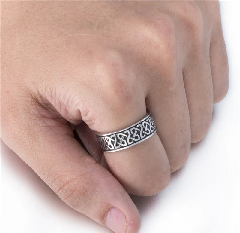 Elfasio 8mm Men Celtic Knot Stainless Steel Ring Band Vintage Jewelry Size 7-15