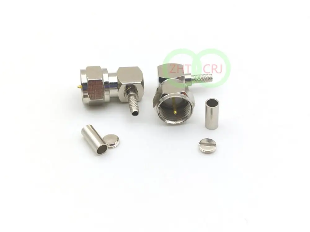 100pcs BRASS F Crimp Plug Right Angle Rf Connector for RG316 RG179 RG174 RG178 Cable