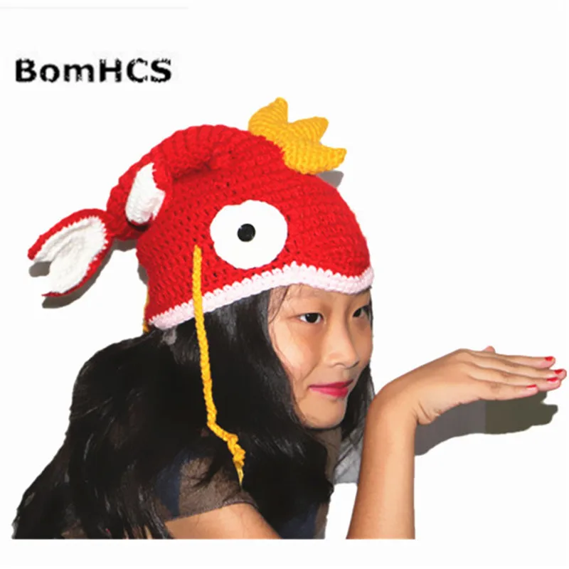 BomHCS Funny Colour Goldfish Carp Beanie Handmade Knitted Winter Thick Hat Cap Halloween Christmas Gift