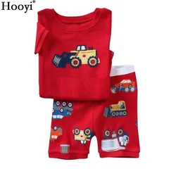 2026 Summer Boys Pajamas Sets Short Sleeve Children's Sleepwear 100% Cotton Kids Pijama Boy Pyjama Red Vehicle nightgown bottom