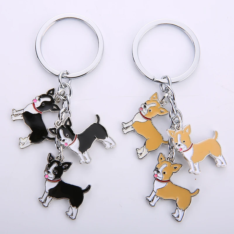 Chihuahua dog pendant key chains for women men white gold color metal alloy pet dog bag charm car keychain key ring holder 2019