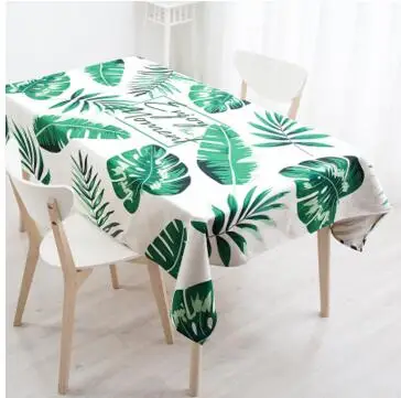 Simple waterproof green plants pattern table cloth fresh tablecloth Cotton linen coffee table cover home decoration