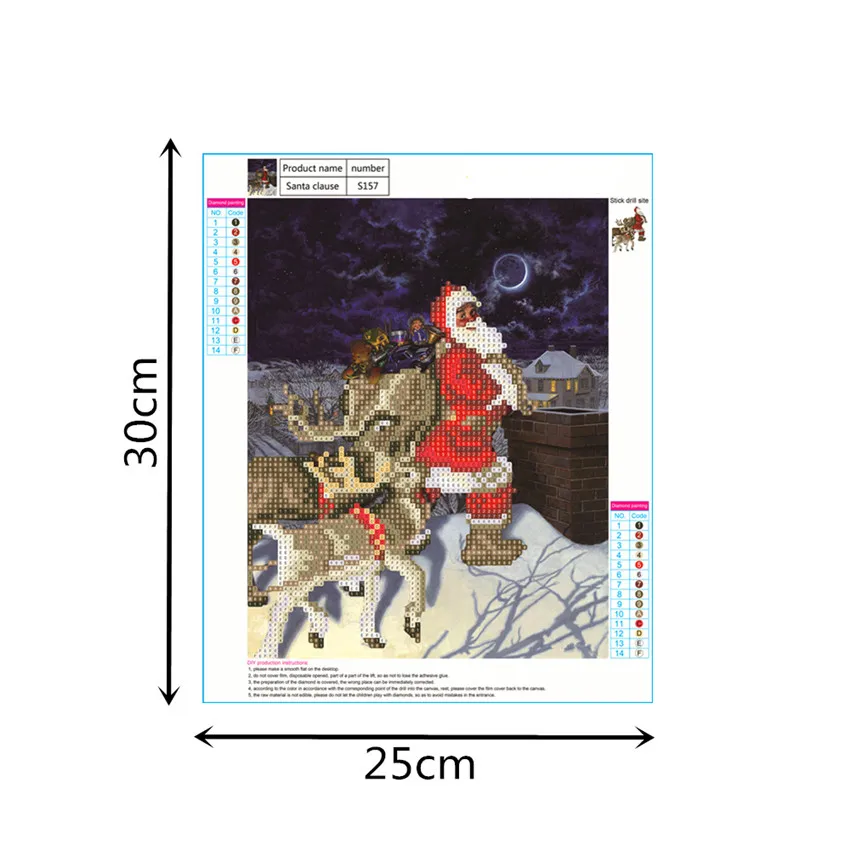 Paper Bag Needlework Diamond Painting Kerst 5D DIY Cross Stitch Father Christmas and Elks 25x30 Canvas Partial Scenic Round 1-30