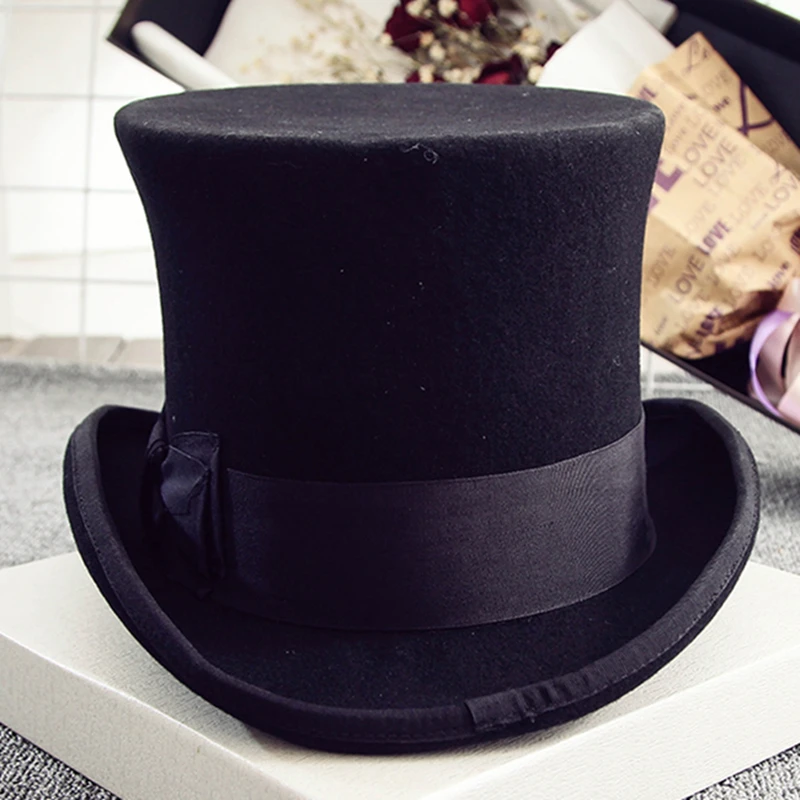 18.0cm(7 in.) Black Men or Women  Wool High Top Hat /Uncle Sam Magician Stove Pipe Hat / Gun Rose Slash Sherlock Hat